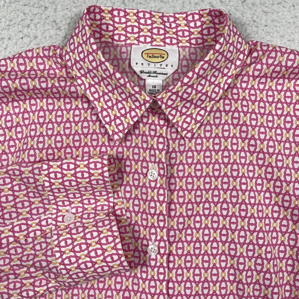 Talbots Button Down Womens 12P Pink Wrinkle Resistant Stretch Preppy Office